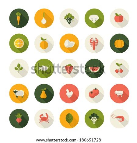 Set of flat design icons for food and drink.