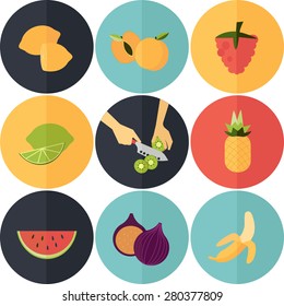 Set of flat design icons of fruits 