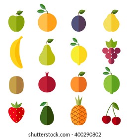 Set of flat design icons for fruits