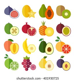 Set of flat design icons for fruits