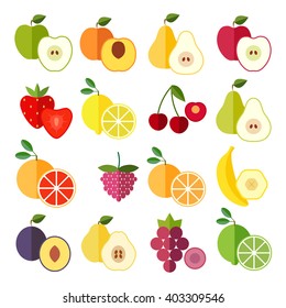 Set of flat design icons for fruits