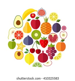 Set of flat design icons for fruits