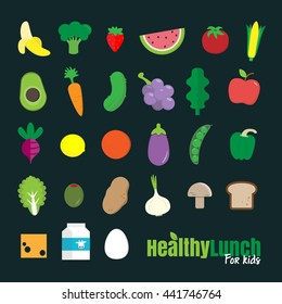 Set of flat design icons for healthy food. 