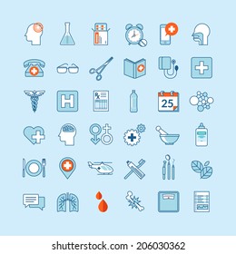 Set of flat design icons for medicine and health care