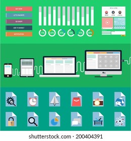 Set of flat design icons for mobile and web applications. Simple flat design services for website pages. Design templates, icons and devices.
