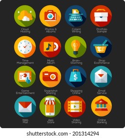 set of flat design Icons for mobile devices, mobile app, social network, online shopping and socila media