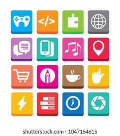 Set of flat design icons. Modern flat icon vector collection in squares with rounded corners