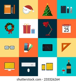 Set of flat design icons for office and workplace. Isolated vector illustration 