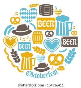 A set of flat design icons for Oktoberfest isolated on white.