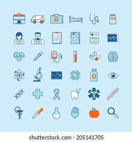 Set of flat design icons on medicine theme.