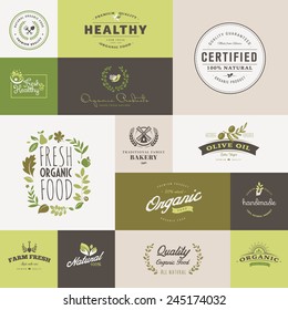 Set of flat design icons for organic food and drink