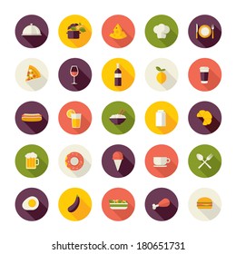 Set of flat design icons for restaurant, food and drink.