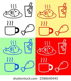 Set of flat design icons for restaurant, food and drink.