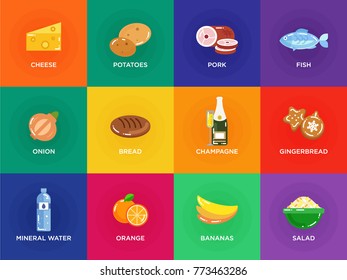Set of flat design icons for restaurant, food and drink.