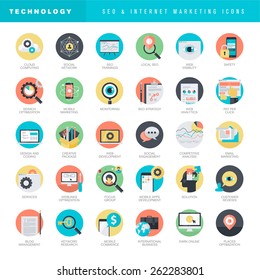 Set of flat design icons for SEO and internet marketing    