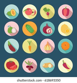  Set of flat design icons. Template for cooking, restaurant menu and vegetarian food 