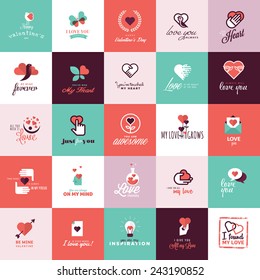 Set of flat design icons for Valentine day