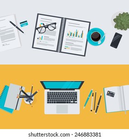 Set of flat design illustration concepts for business and finance. Concepts for web banners and promotional materials.   