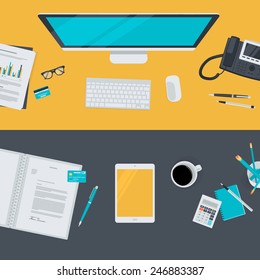 Set of flat design illustration concepts for business, finance, e-commerce. Concepts for web banners and promotional materials.   