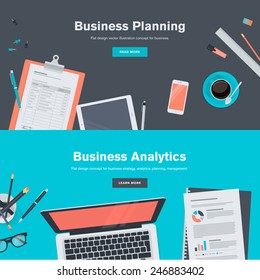 Set of flat design illustration concepts for business planning and analytics. Concepts for web banners and promotional materials.  