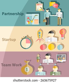 Set of flat design illustration concepts for business, finance, consulting, management, team work, analysis, strategy and planning, startup. 