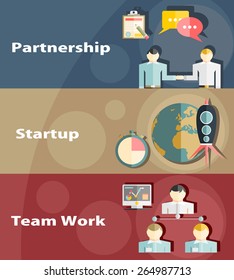 Set of flat design illustration concepts for business, finance, consulting, management, team work, analysis, strategy and planning, startup