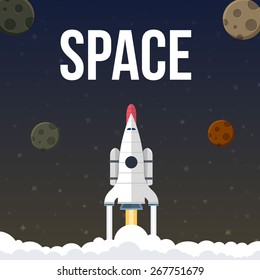 Set of flat design illustration concepts for web design development, logo design, graphic design, design agency. Rocket that fly in universe.