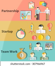 Set of flat design illustration concepts for business, finance, consulting, management, team work, analysis, strategy and planning, startup.