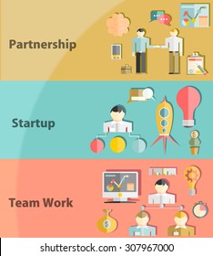 Set of flat design illustration concepts for business, finance, consulting, management, team work, analysis, strategy and planning, startup.