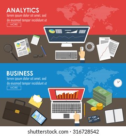 Set of flat design illustration concepts for business plan and marketing plan. Concepts for web banner and promotional material.