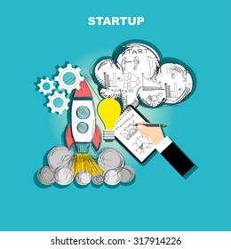 Set of flat design illustration concepts for business, finance, analysis, strategy and planning, startup. Concepts for web banner and printed materials.