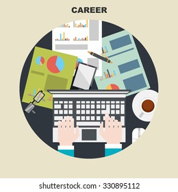 Set of flat design illustration concepts for business, finance, consulting, management, human resources, career, employment agency, staff training. Concepts for web banner and printed materials.