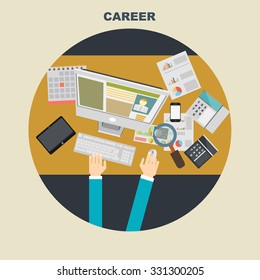 Set of flat design illustration concepts for business, finance, consulting, management, human resources, career, employment agency, staff training. Concepts for web banner and printed materials.