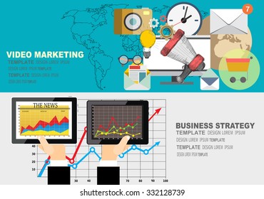 Set of flat design illustration concepts for video and digital marketing.Concepts for business planning and accounting, analysis, audit, project management, marketing.