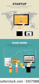 Set of flat design illustration concepts for business, finance, consulting, management, team work, analysis, strategy and planning, startup. Concepts for web banner and printed materials.