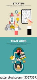 Set of flat design illustration concepts for business, finance, consulting, management, team work, analysis, strategy and planning, startup. Concepts for web banner and printed materials.