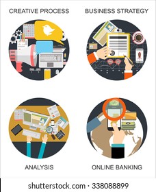 Set of flat design illustration concepts for business, finance, consulting, management, human resources, career, employment agency, staff training,money, technology,startup,creative.