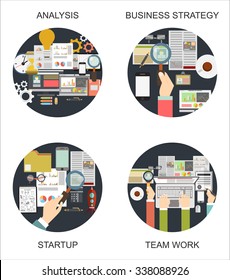 Set of flat design illustration concepts for business, finance, consulting, management, human resources, career, employment agency, staff training,money, technology,startup,creative.
