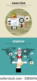 Set of flat design illustration concepts for business, finance, consulting, management, team work, analysis, strategy and planning, startup. Concepts for web banner and printed materials.