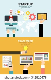 Set of flat design illustration concepts for business, finance, consulting, management, team work, analysis, strategy and planning, startup. Concepts for web banner and printed materials.