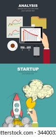 Set of flat design illustration concepts for business, finance, consulting, management, team work, analysis, strategy and planning, startup. Concepts for web banner and printed materials.