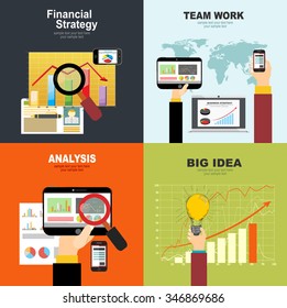 Set of flat design illustration concepts for business, finance, consulting, management, human resources, career, employment agency, staff training,money, technology,startup,creative.