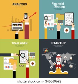 Set of flat design illustration concepts for business, finance, consulting, management, human resources, career, employment agency, staff training,money, technology,startup,creative.