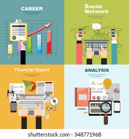 Set of flat design illustration concepts for business, finance, consulting, management, human resources, career, employment agency, startup, technology.