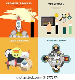 Set of flat design illustration concepts for business, finance, consulting, management, human resources, career, employment agency, staff training,money, technology,startup,creative.