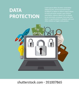Set of flat design illustration concepts for business, data protection, finance, management, analysis, strategy and planning, startup. Concepts for web banner and printed materials.