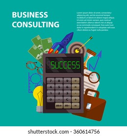 Set of flat design illustration concepts for business consulting, finance, management, analysis, strategy and planning, startup. Concepts for web banner and printed materials.
