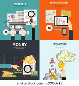 Set of flat design illustration concepts for business, finance, consulting, management, human resources, career, employment agency, startup, technology.
