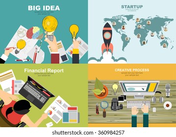 Set of flat design illustration concepts for business, finance, consulting, management, human resources, career, employment agency,technology,startup,creative.