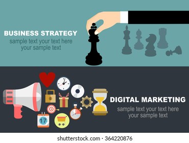 Set of flat design illustration concepts for video and digital marketing.Concepts for business planning and accounting, analysis, team work,audit, project management, marketing.